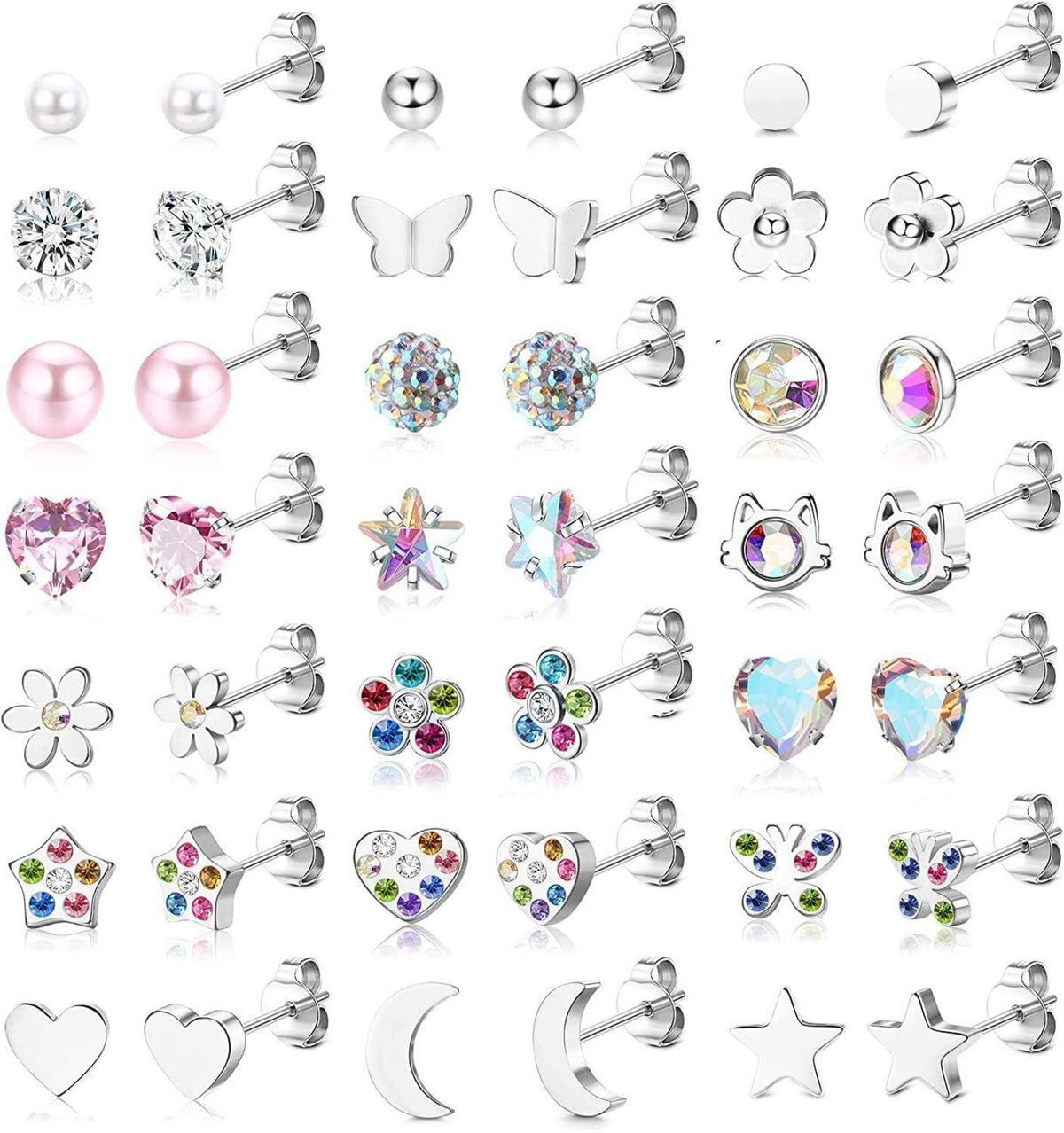 21Paar Kleine Ohrstecker Set Chirurgenstahl Zirkonia Blume
