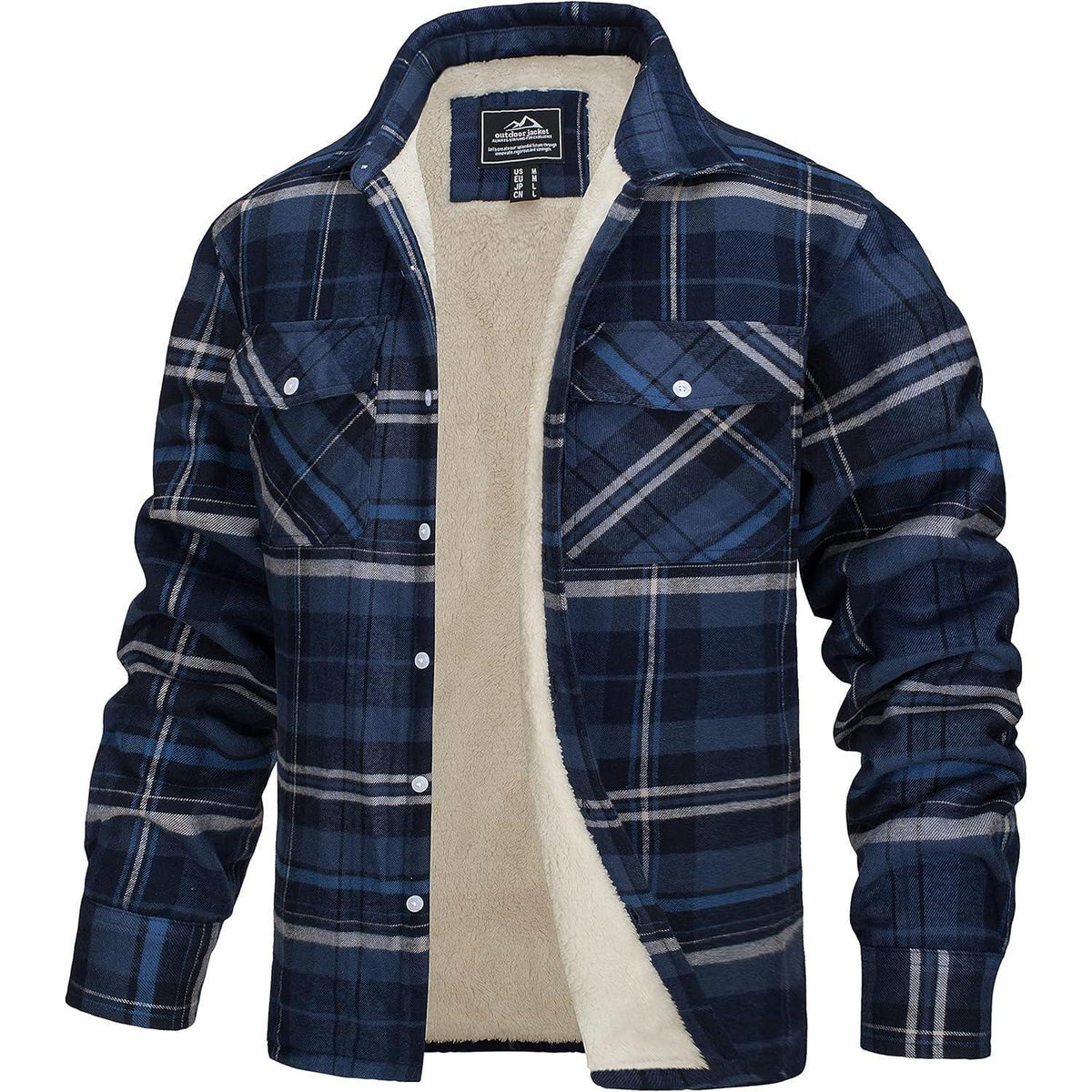 TACVASEN Herren Fleece Flanellhemd Winterjacke Blau Grau XL