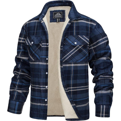 TACVASEN Herren Fleece Flanellhemd Winterjacke Blau Grau XL