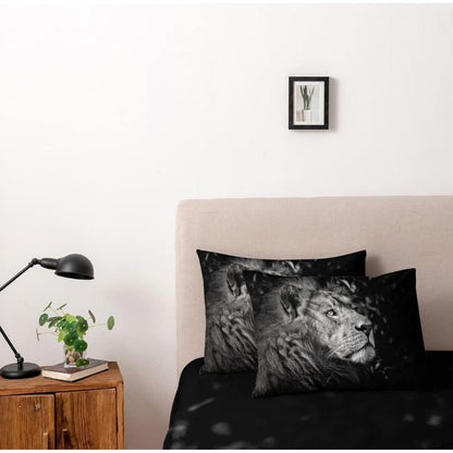 3D Löwen Bettwäsche 135x200 - Wendebettwäsche Schwarz Grau