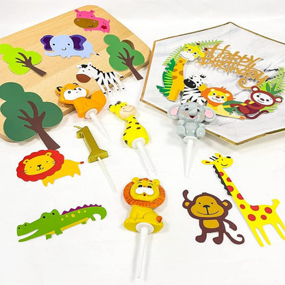 16 Stück Waldtiere Tier Tortendeko Happy Birthday Safari Zoo Dschungel Cake Topper 1. Geburtstag