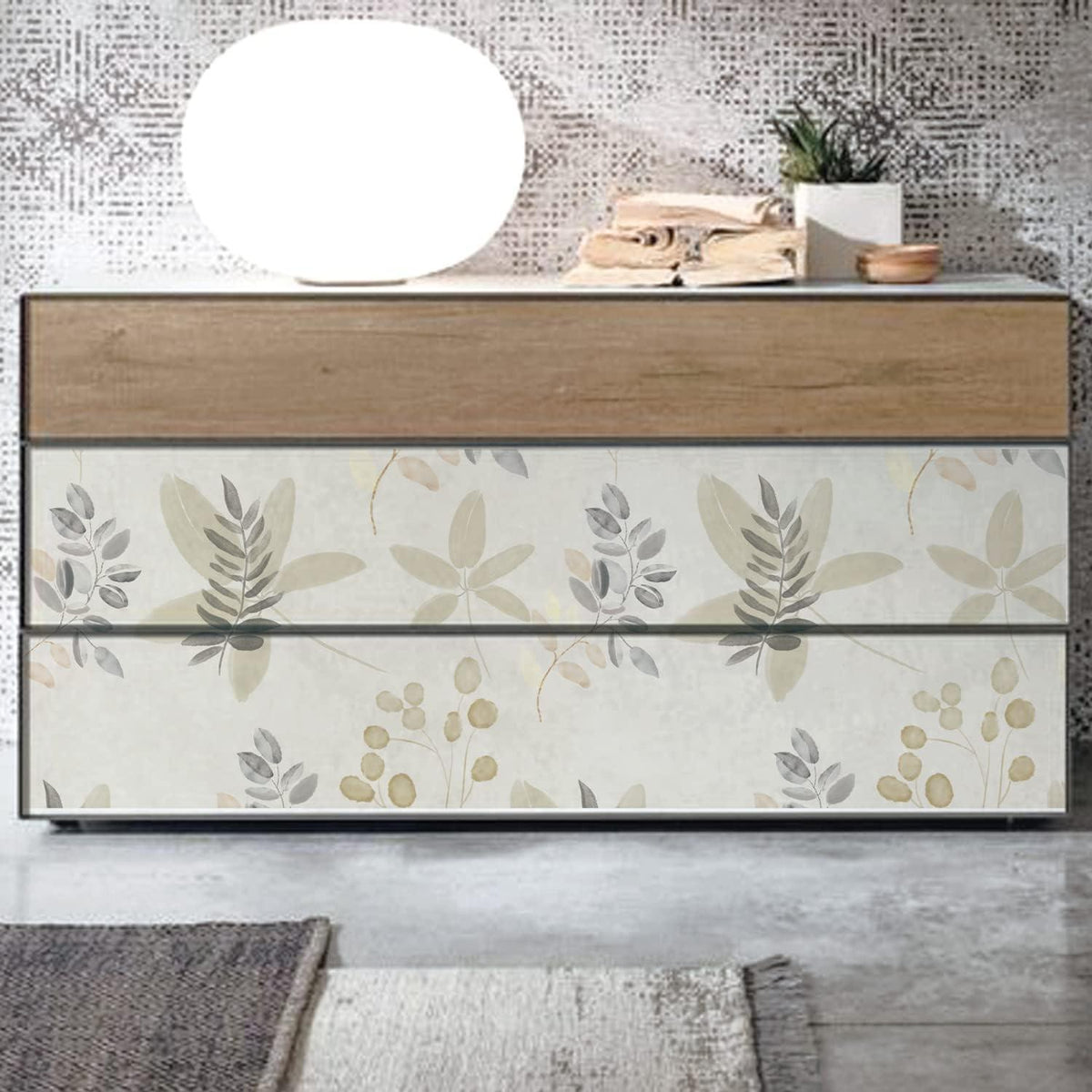 Selbstklebende Tapete Floral Blätter Weiß Grau PVC Vinyl 0.4W x 6L m