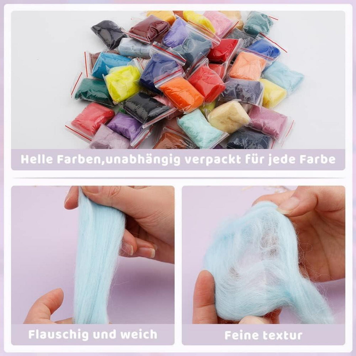 Nadelfilz-Set 50 Farben für 3-D-Skulpturen & Bastelarbeiten