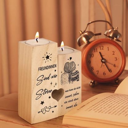 Geschenk Freundin Kerzenständer Holz 2er Set 12x10x4,5cm