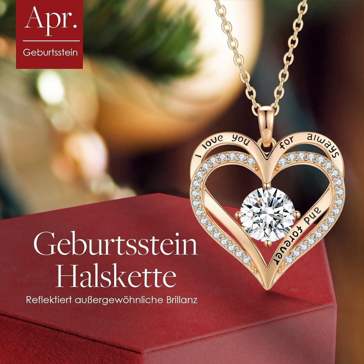 Halskette Damen Herz Anhänger mit Geburtsstein 925 Sterling Silber Roségold