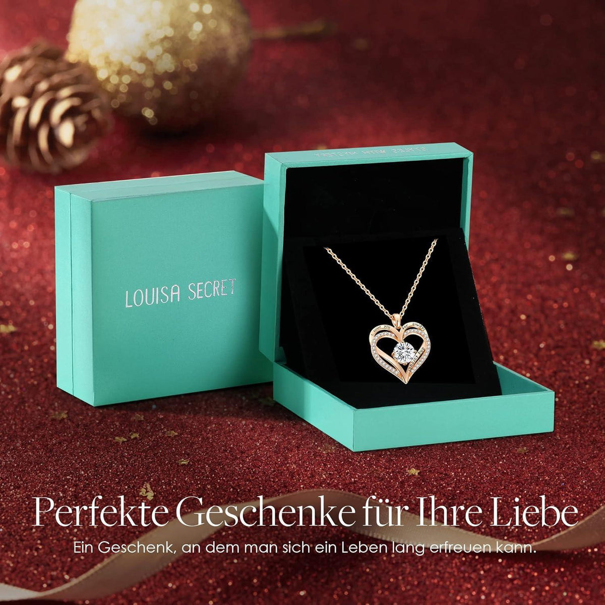 Halskette Damen Herz Anhänger mit Geburtsstein 925 Sterling Silber Roségold