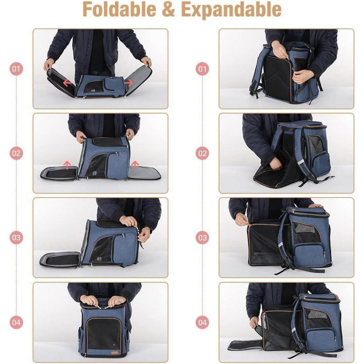 Erweiterbarer Haustier Rucksack für Katzen & Hunde bis 10kg, Blau XL