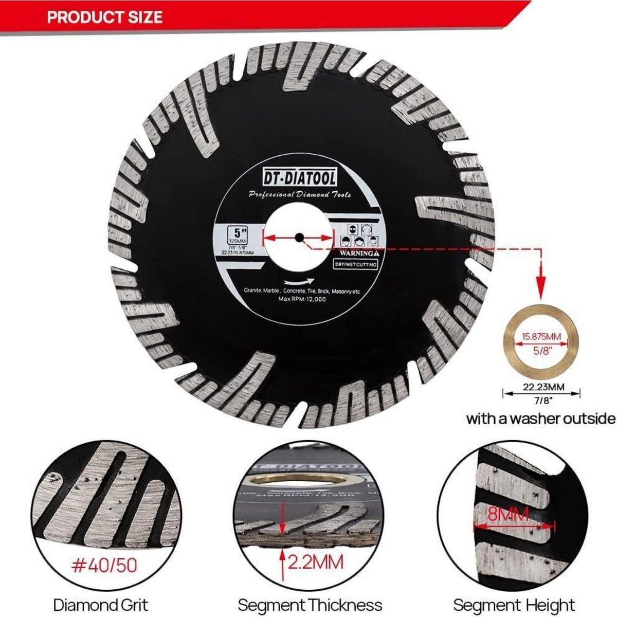 Diamant-Trennscheibe 125mm Turbo für Granit, Beton, Marmor