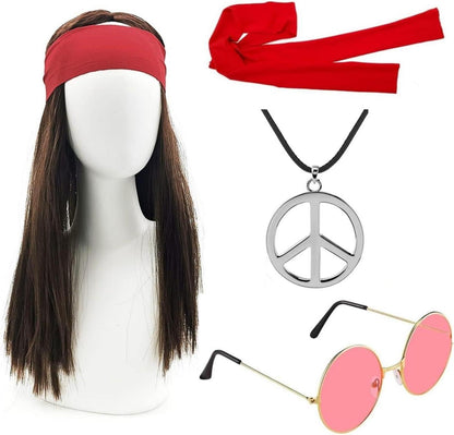 Hippie Kostüm Set 4-teilig für Herren 70er Jahre Karneval Peace Mottoparty