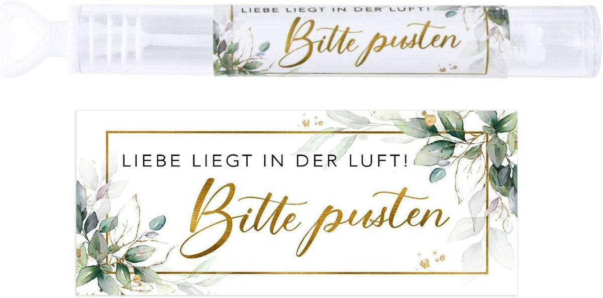 50x Seifenblasen Hochzeit Aufkleber Liebe Grüne Blätter PVC