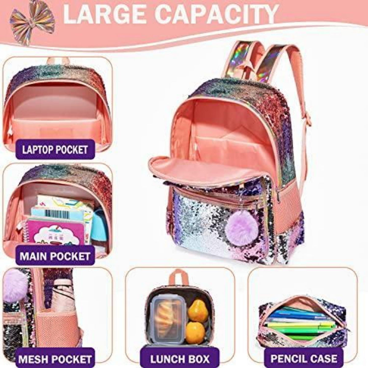 Mädchen Rolling Backpack Set mit Rädern & Lunchbox 6-8 Jahre