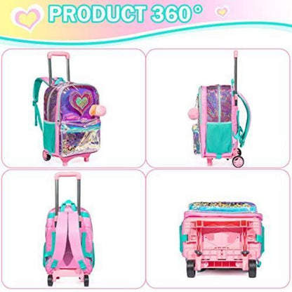 Rollrucksack für Mädchen mit Rädern & Brotdose – 17 Zoll