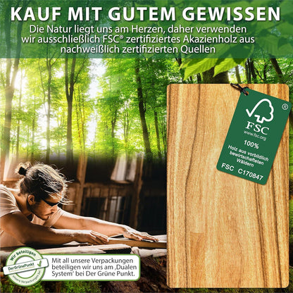 Servierbrett XXL Akazien-Holz 2er Set mit Saucen Schüsseln für Grill