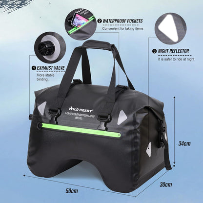 Motorrad Rücksitztasche 50L Wasserdicht TPU Gepäcktasche Schwarz