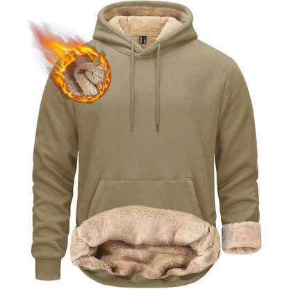 Herren Sherpa Hoodie mit Kängurutasche Khaki S