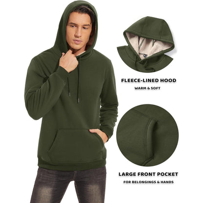 Herren Sherpa Hoodie mit Kängurutasche, Armeegrün XXL