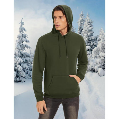 Herren Sherpa Hoodie mit Kängurutasche, Armeegrün XXL