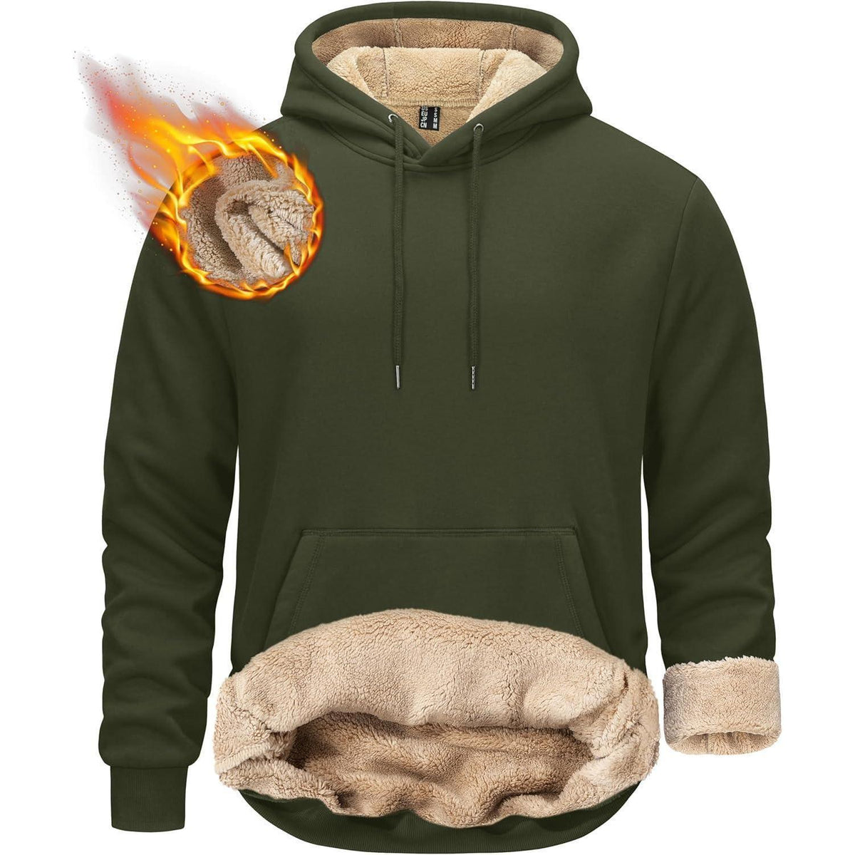 Herren Sherpa Hoodie mit Kängurutasche, Armeegrün