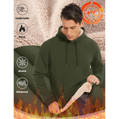 Herren Sherpa Hoodie mit Kängurutasche, Armeegrün