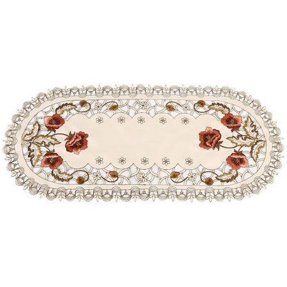 Bestickter Tischläufer rot Blumen oval – Tischdeko Hochzeit