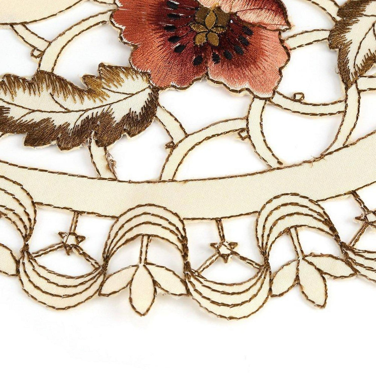 Bestickter Tischläufer rot Blumen oval – Tischdeko Hochzeit