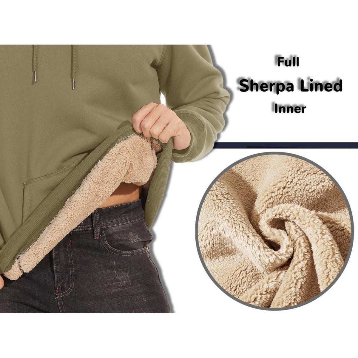 Herren Sherpa Hoodie – Warm & Winddicht – Khaki M