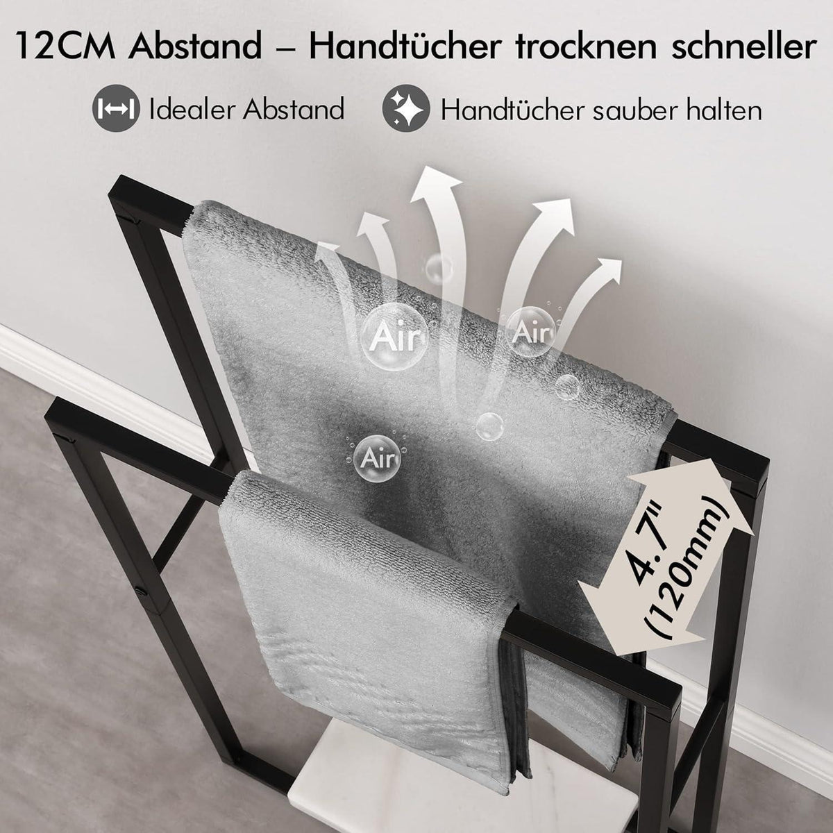 Freistehender Handtuchhalter Marmor & Metall Schwarz 87/97cm