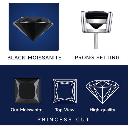 Schwarze Moissanite Ohrstecker 2 Karat Quadratisch 925 Silber