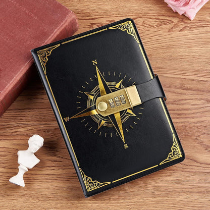 Reisetagebuch mit Schloss – Tagebuch Kompass, Schwarz