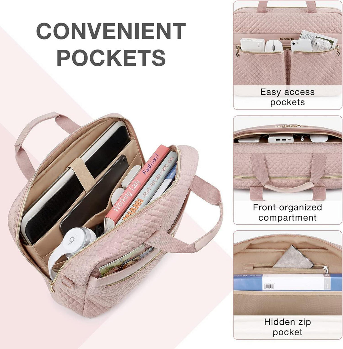 Laptoptasche für Frauen, 17,3-Zoll, Business, Pink