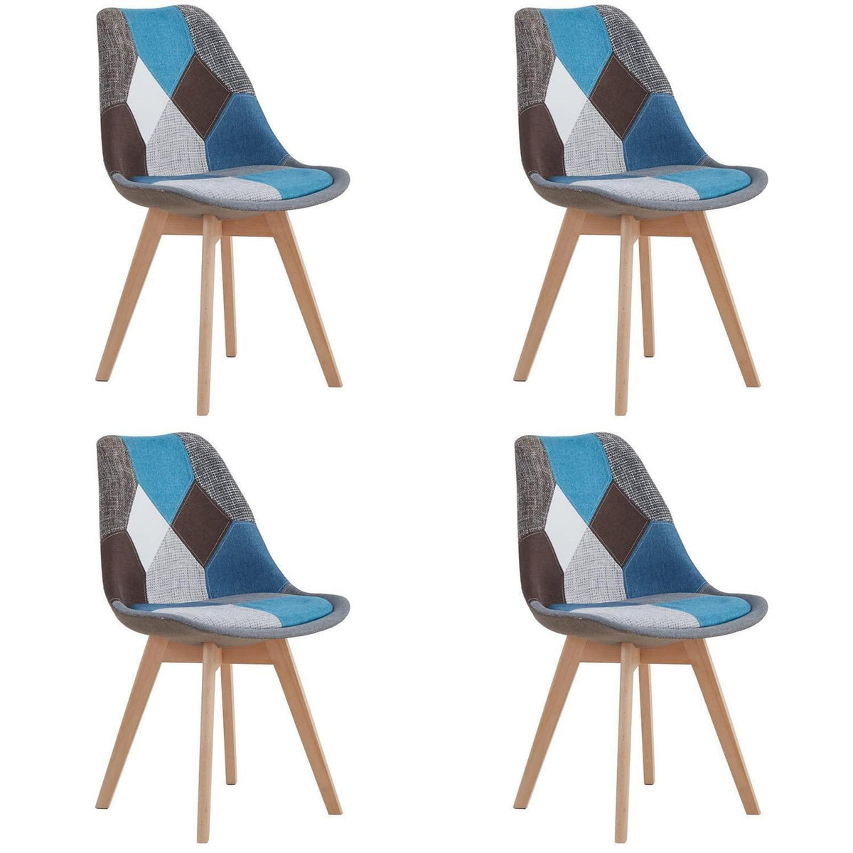 Patchwork Esszimmerstühle Set Blau mit Sitzkissen