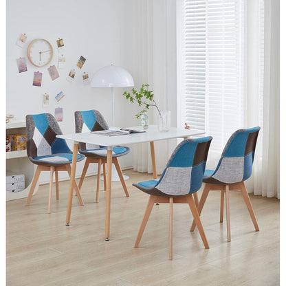 Patchwork Esszimmerstühle Set Blau mit Sitzkissen
