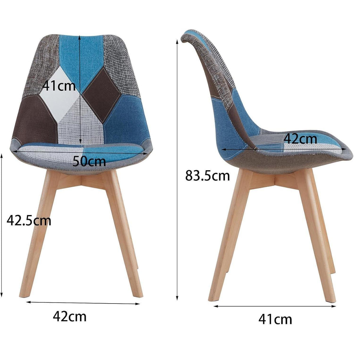 Patchwork Esszimmerstühle Set Blau mit Sitzkissen