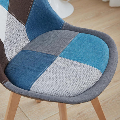 Patchwork Esszimmerstühle Set Blau mit Sitzkissen
