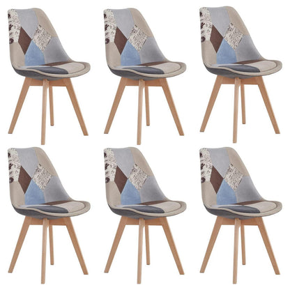 Patchwork Esszimmerstühle Set (6) – Braun mit Sitzkissen