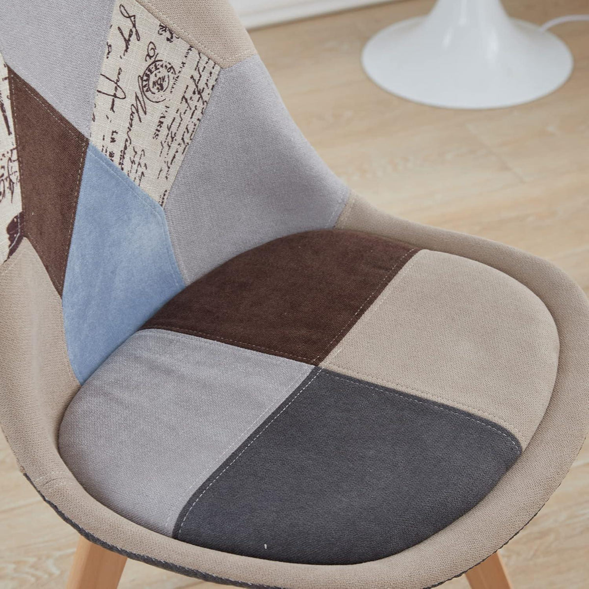 Patchwork Esszimmerstühle Set (4) – Braun mit Sitzkissen