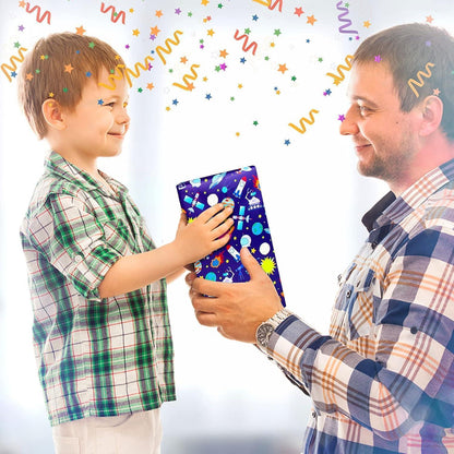 Weltraum Geschenkpapier Set für Kindergeburtstag Blau Weiß