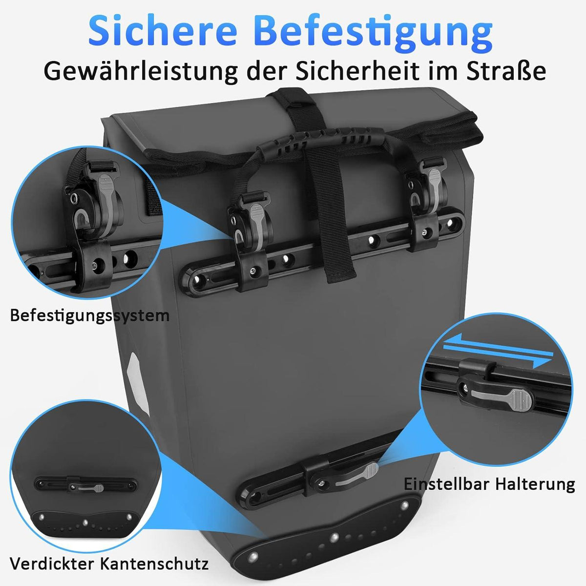 Fahrradtasche Gepäckträger 28L Wasserdicht Reflektoren Schwarz