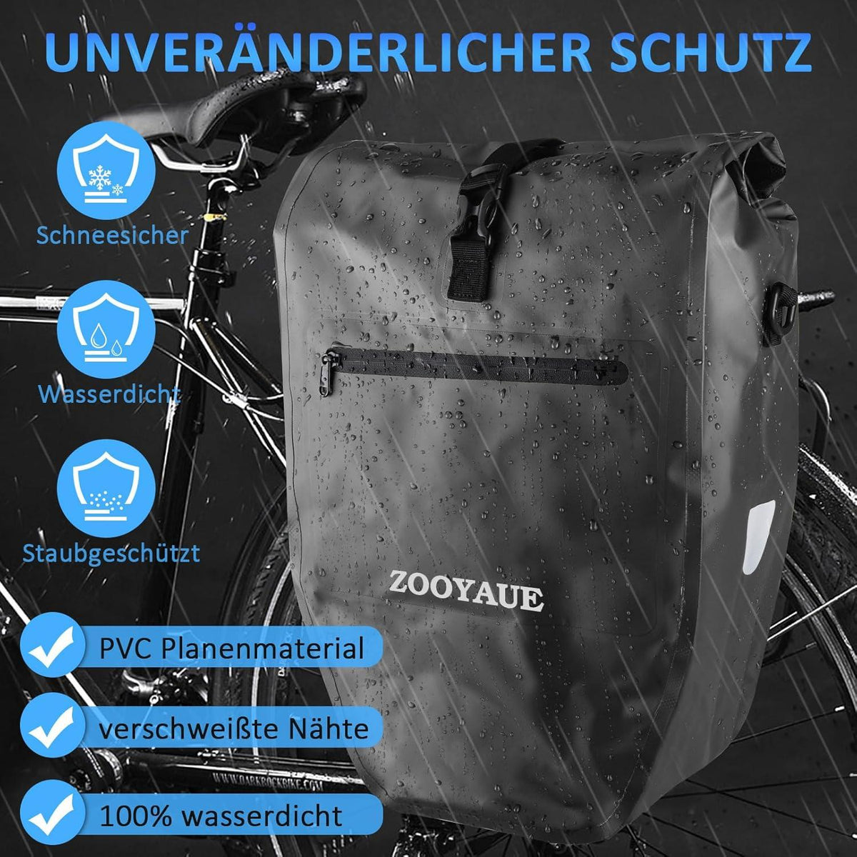 Fahrradtasche für Gepäckträger 28L Wasserdicht mit Tragegriff