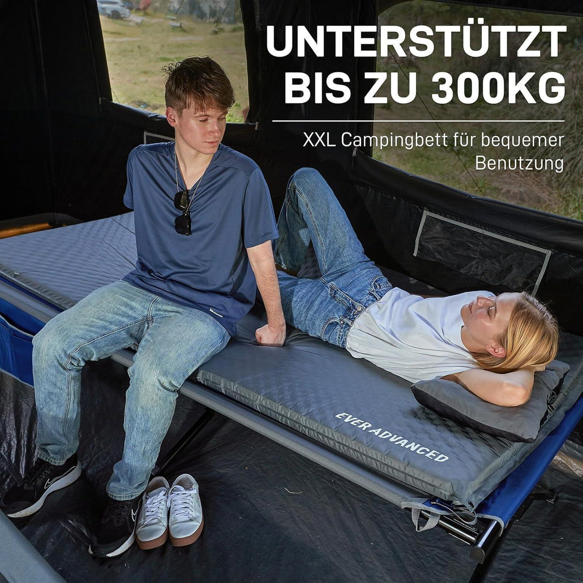XXL Feldbett 214cm extra breit, 300kg belastbar, blau
