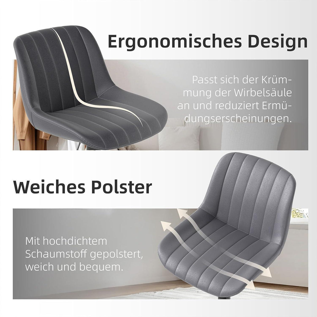 Drehbarer Barhocker 2er Set, Höhenverstellbar, Dunkelgrau