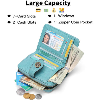 Geldbörse Damen Klein Leder RFID-Blockierung Hellblau