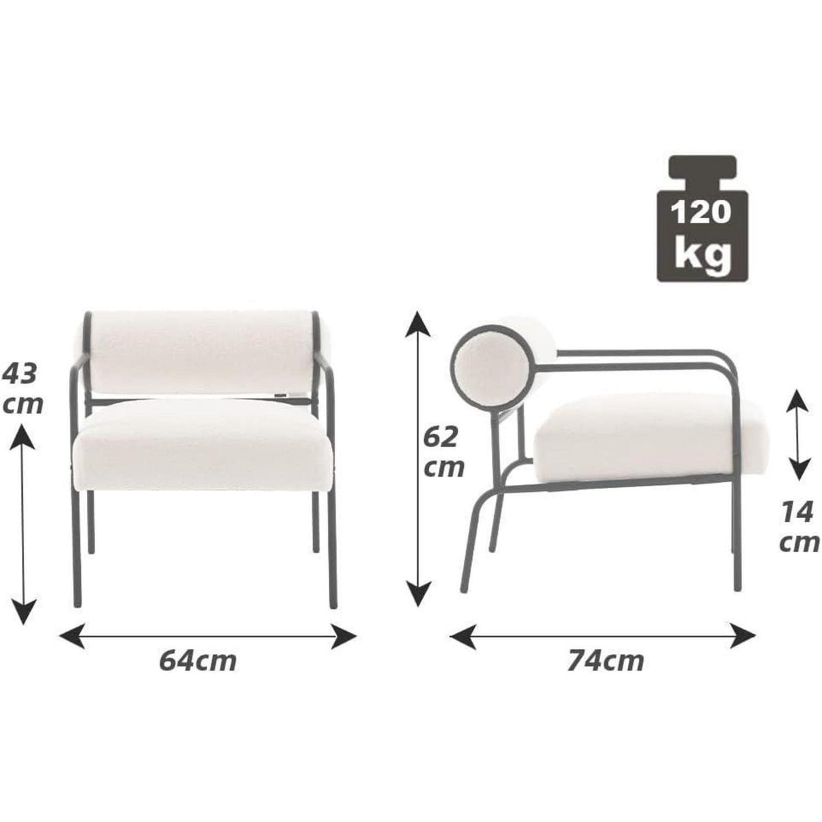 Mingone Loungesessel Lammwolle Weiß - Bequemer Teddy Sessel
