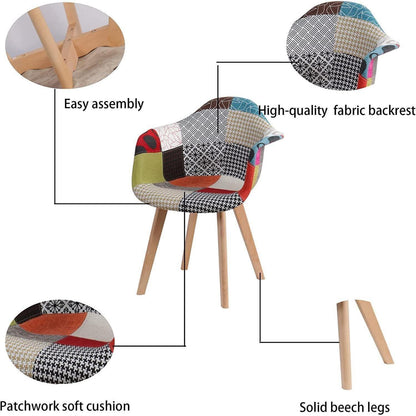2 Esszimmerstühle Patchwork-Stoff mit Armlehnen, Rot