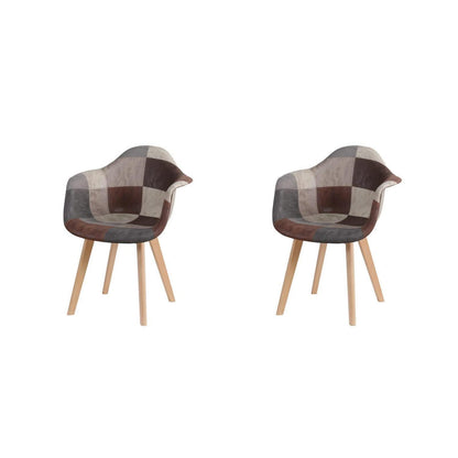 2 Esszimmerstühle Patchwork-Stoff mit Armlehnen & Buchenholz