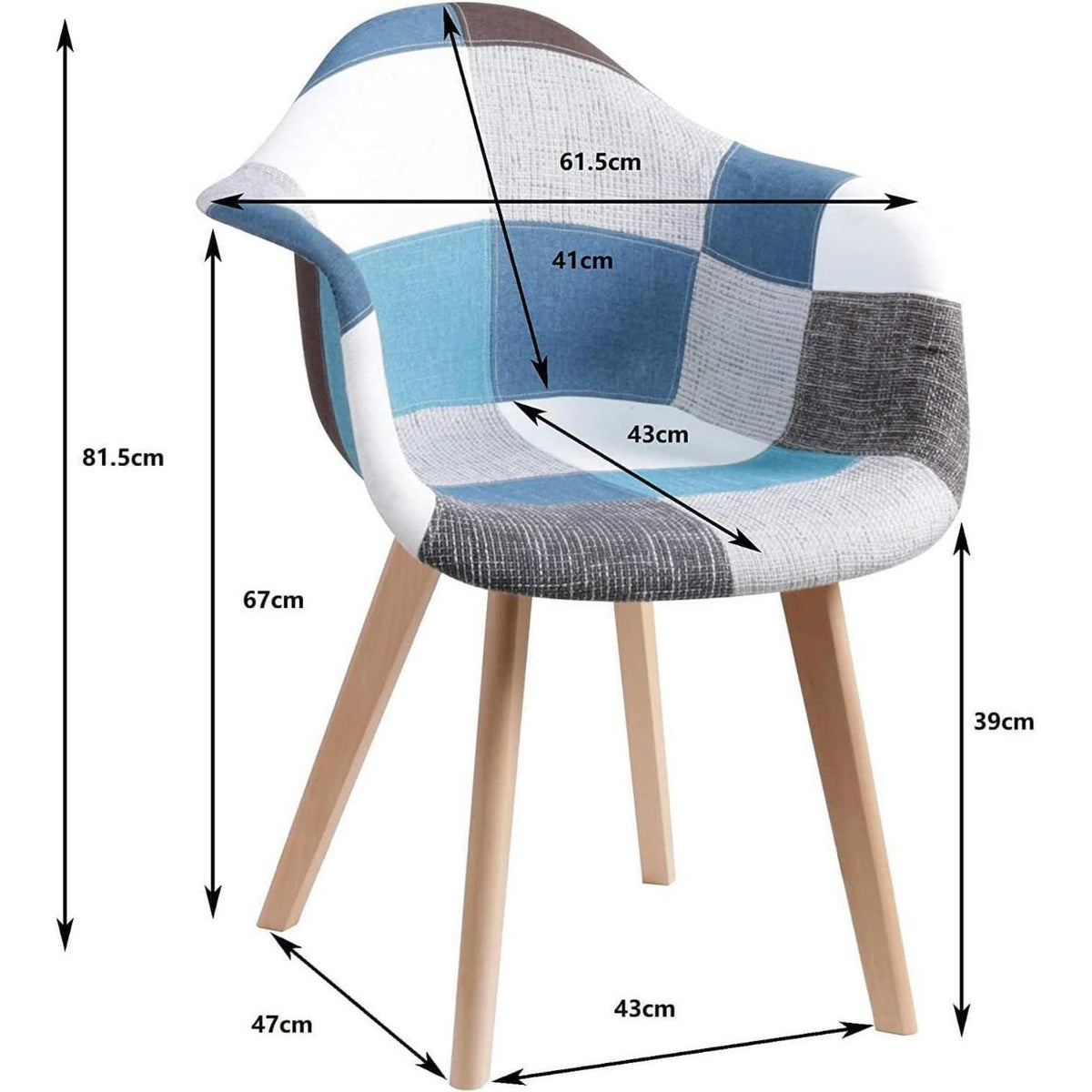 Patchwork Esszimmerstühle mit Armlehnen (Blau, 4er Set)