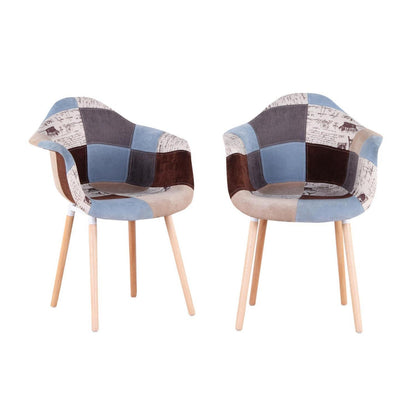 2 Esszimmerstühle Patchwork-Stoff mit Armlehnen, Buchenholz