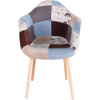 2 Esszimmerstühle Patchwork-Stoff mit Armlehnen, Buchenholz