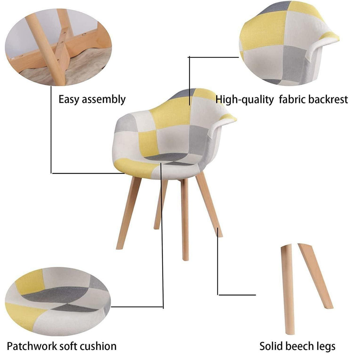 Patchwork Esszimmerstühle mit Armlehnen – Gelb