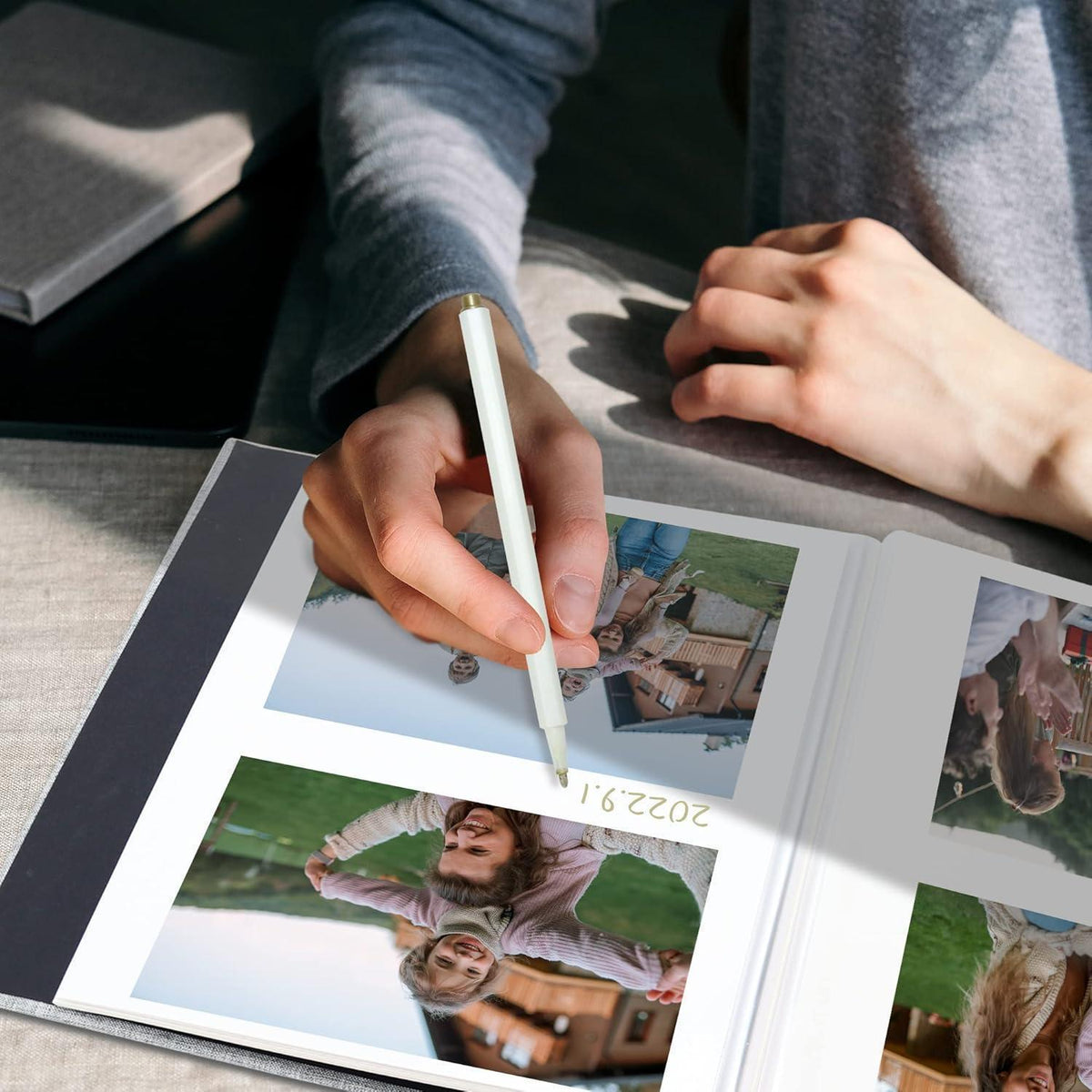 Selbstklebendes Fotoalbum Leinen Türkis 120 Seiten mit Stift